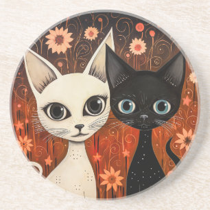 Cat-Themed Sandstone Coaster