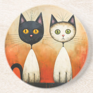 Cat-Themed Sandstone Coaster