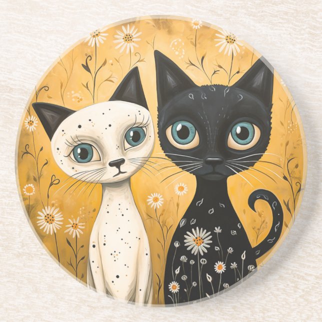 Cat-Themed Sandstone Coaster (Front)