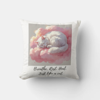 Cat Throw Pillow – Breathe. Rest. Heal.
