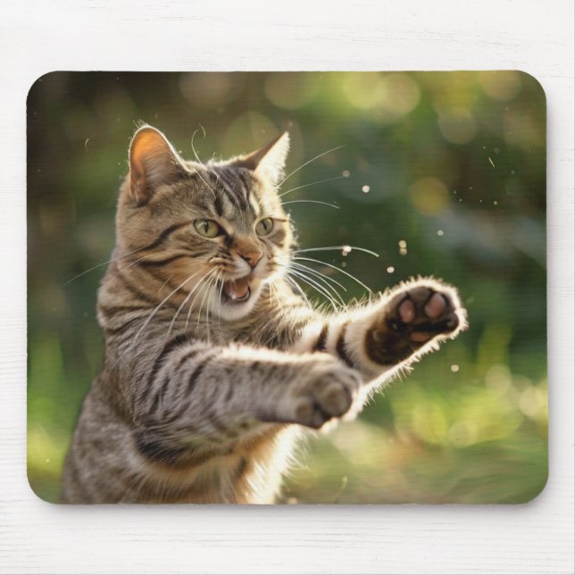 Cat throwing a punch mouse pad (Front)