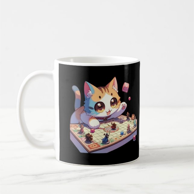 Cat Throwing Dice Tabletop Game Coffee Mug (Left)