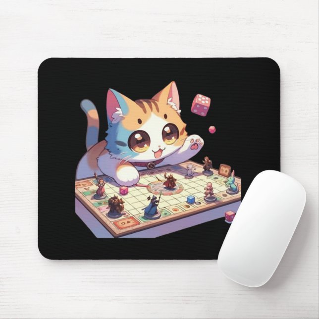 Cat Throwing Dice Tabletop Game Mouse Pad (With Mouse)