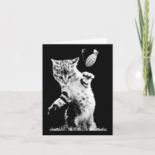 Cat Throwing Grenade Funny Kitty Cat Grenade Scene Card