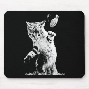 Cat Throwing Grenade Funny Kitty Cat Grenade Scene Mouse Pad