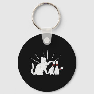 Cat Tipping Bowling Pins Fun Bowler Girls Kids Tod Key Ring