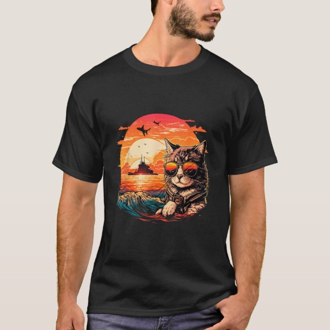 Cat-titude in Paradise Funny Cat on the Beach T-Shirt (Front)