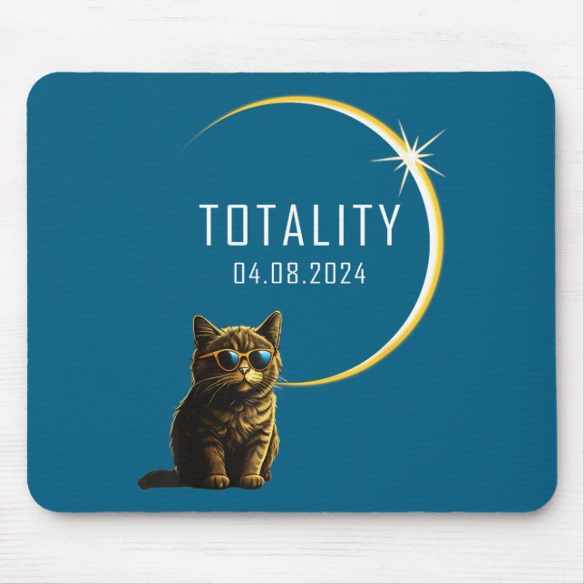 Cat Total Solar Eclipse 2024 Totality Funny Cat Gl Mouse Pad (Front)