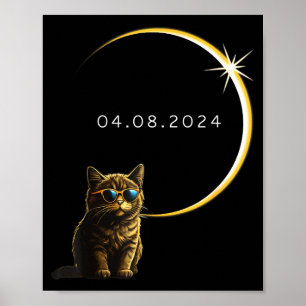 Cat Total Solar Eclipse 2024 Totality Funny Cat Gl Poster