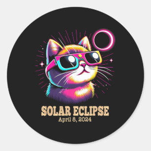 Cat Total Solar Eclipse April 8 Classic Round Sticker