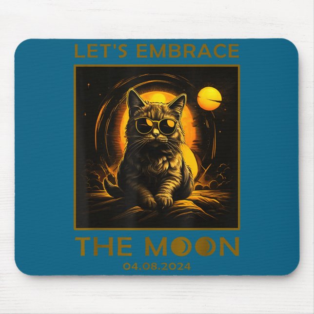 Cat Total Solar Eclipse Embrace Illustration Mouse Pad (Front)