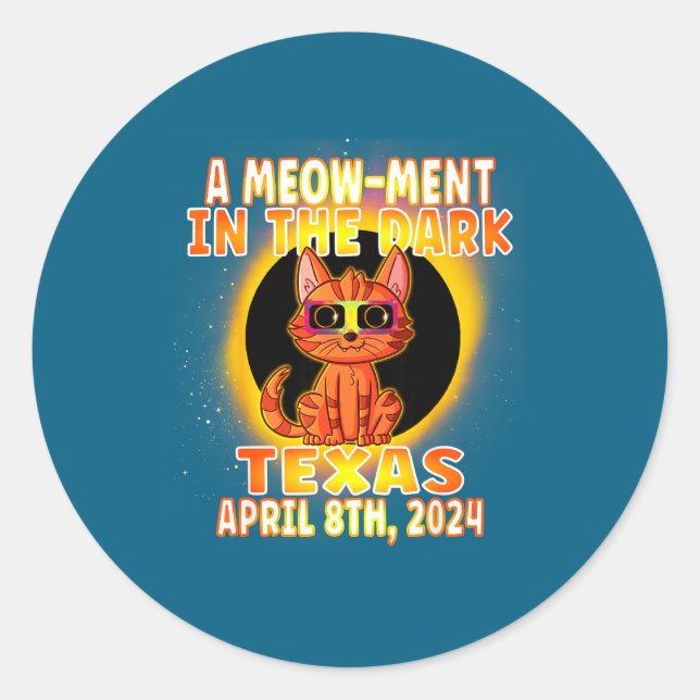 Cat Total Solar Eclipse Pun Classic Round Sticker (Front)