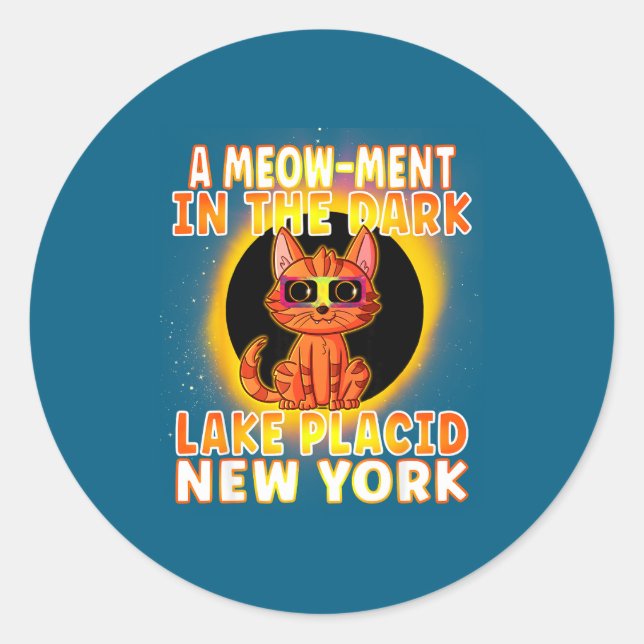 Cat Total Solar Eclipse Pun Classic Round Sticker (Front)
