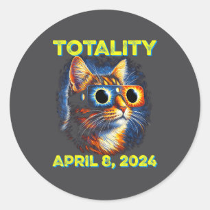 Cat Totality Solar Eclipse 2024 Funny Sungles  Classic Round Sticker