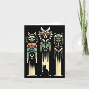 Cat Totem Spirits - Vintage Spooky Cat Halloween Card