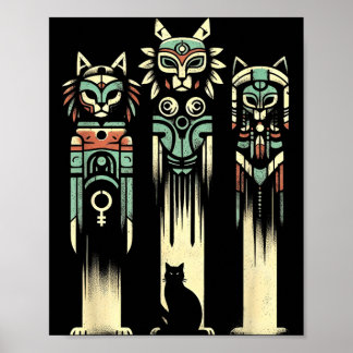 Cat Totem Spirits - Vintage Spooky Cat Halloween Poster