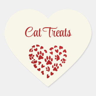 Cat Treats, Red Hearts & Paws, Customizable Heart Sticker