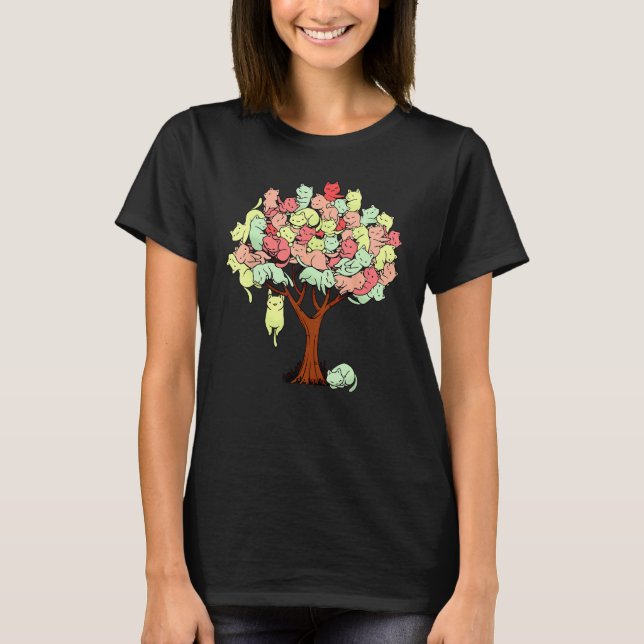Cat Tree Cat Cool Summer Tree Cat Lover T-Shirt (Front)