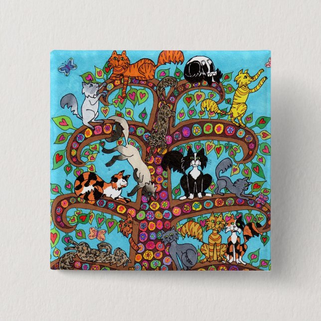 Cat Tree of Life 2 15 Cm Square Badge (Front)