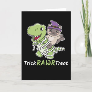 Cat Trick Rawr Treat T-rex Mummy Costume Holiday Card