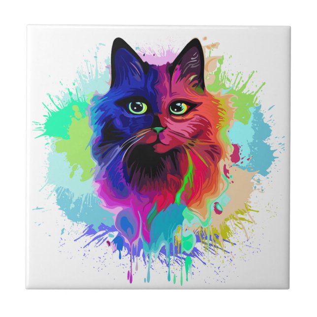 Cat Trippy Psychedelic Pop Art  Ceramic Tile (Front)
