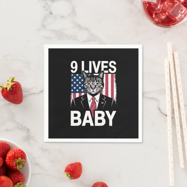 Cat Trump 9 Lives Baby Funny Trump Cat Napkin (Insitu)