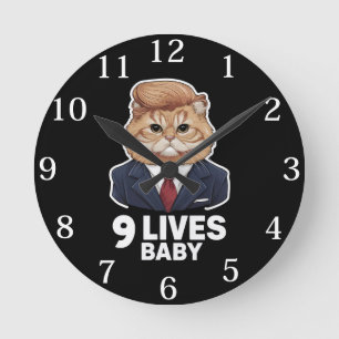 Cat Trump 9 Lives Baby Round Clock