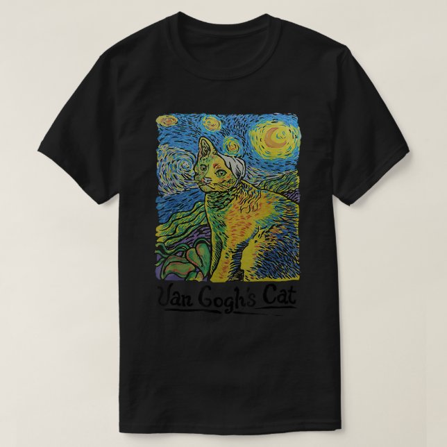 Cat Tshirt, Starry Night Cat, Womens Cat , Van Gog T-Shirt (Design Front)
