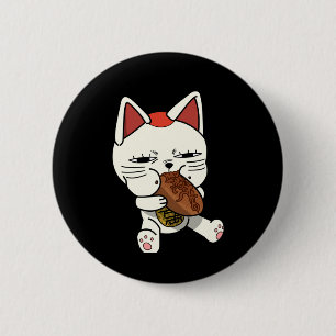 Cat Turbo Granny Eating Yakisoba Sticker 6 Cm Round Badge