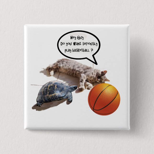 CAT TURTLE AND BASKETBALL 15 CM SQUARE BADGE (Front)