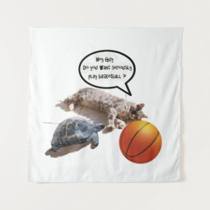 CAT TURTLE AND BASKETBALL TAPESTRY