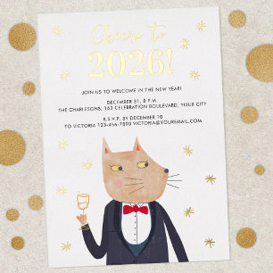 Cat Tuxedo New Year's Eve 2026 Foil Party Invite