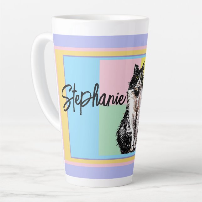 Cat Tuxedo Pastel Cats Womens Pastel Colors Latte Mug (Left Angle)