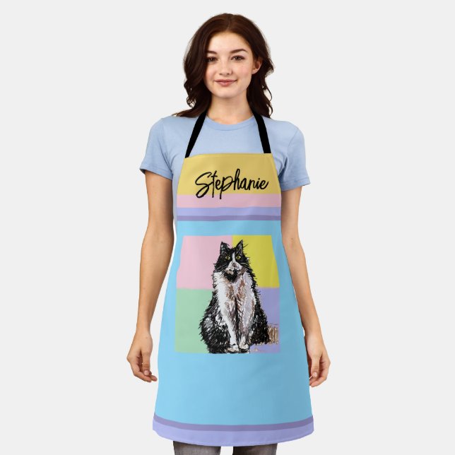 Cat Tuxedo Pastel Cats Womens Pastel Girls Pet Apron (Worn)