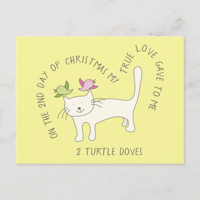 Cat Two Turtle Doves Christmas Postcard (Front)