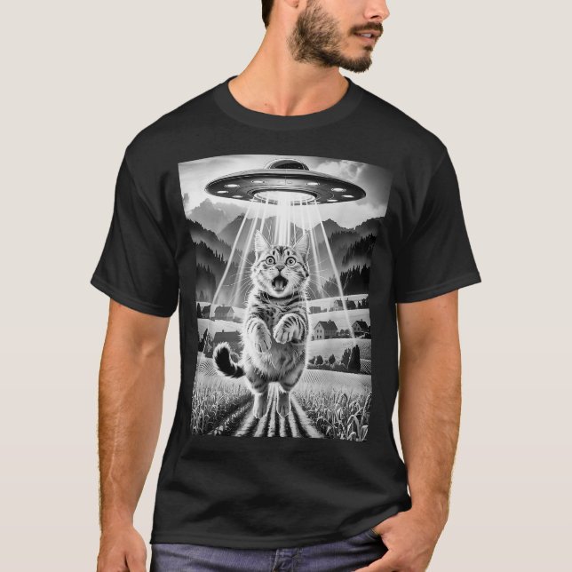 Cat Ufo Alien Abduction Funny Graphic Tees Men Wom (Front)