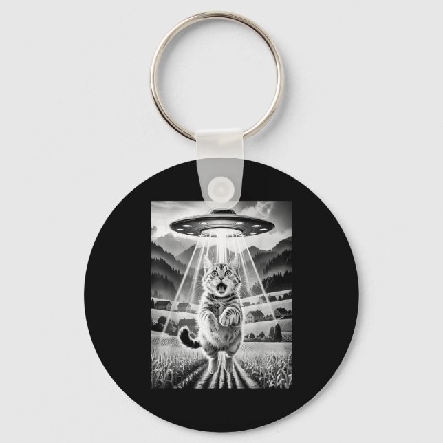 Cat Ufo Alien Abduction Funny Graphic Tees Men Wom Key Ring (Front)