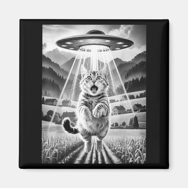 Cat Ufo Alien Abduction Funny Graphic Tees Men Wom Magnet (Front)