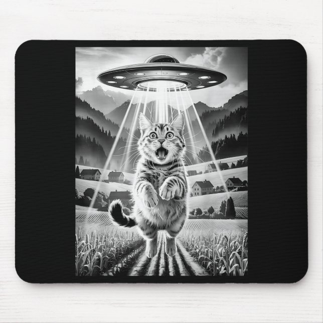 Cat Ufo Alien Abduction Funny Graphic Tees Men Wom Mouse Pad (Front)
