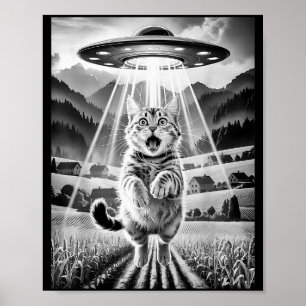 Cat Ufo Alien Abduction Funny Graphic Tees Men Wom Poster