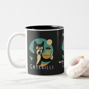 Cat UFO Alien Paranormal funny selfie Two-Tone Coffee Mug