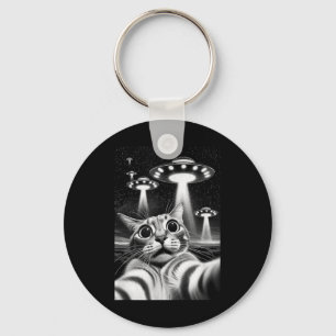 Cat Ufo _ Funny Invasion Meme Retro Alien Cat Ufo Key Ring