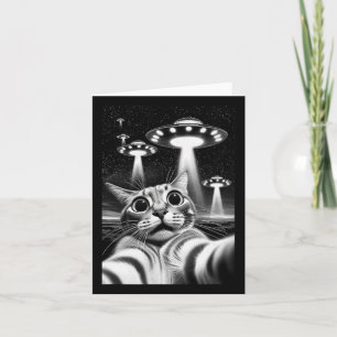 Cat Ufo Funny Invasion Meme Retro Alien Cat Ufo Se Card