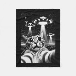 Cat Ufo Funny Invasion Meme Retro Alien Cat Ufo Se Fleece Blanket