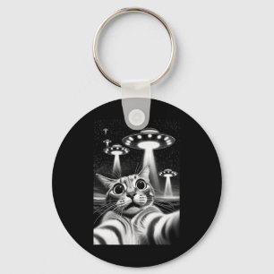 Cat Ufo Funny Invasion Meme Retro Alien Cat Ufo Se Key Ring