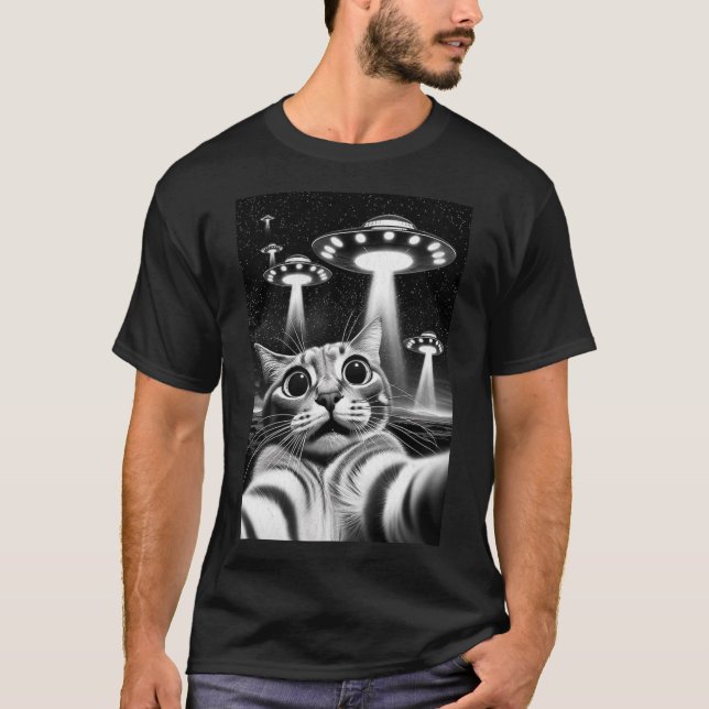 Cat Ufo Funny Invasion Meme Retro Alien Cat Ufo Se T-Shirt (Front)