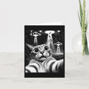 Cat Ufo Invasion _ Funny Cat Meme Retro Alien Cat Card