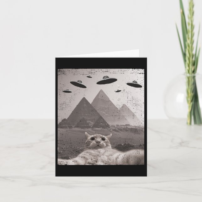 Cat Ufo Meme - Funny Cat Selfie With Ufos  Card (Front)