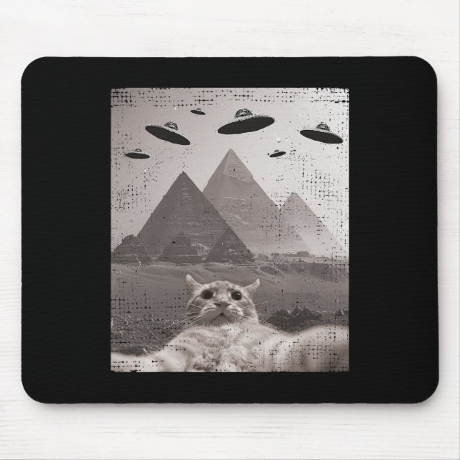 Cat Ufo Meme - Funny Cat Selfie With Ufos  Mouse Pad (Front)