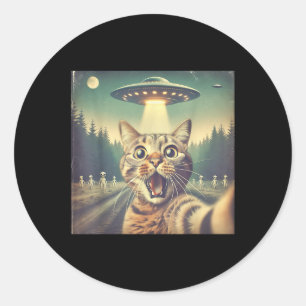 Cat Ufo Selfie Art Funny Cat Alien Classic Round Sticker